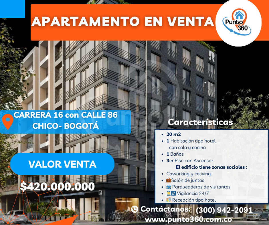 Espectacular Apartamento 20m2 en Chicó Milla de Oro Calle 86