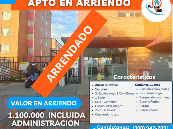 Apartamento en arriendo en Bogotá – Sabana Grande Reservado 1 Fontibon