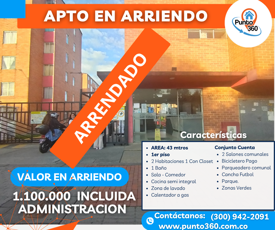 Apartamento en arriendo en Bogotá – Sabana Grande Reservado 1 Fontibon