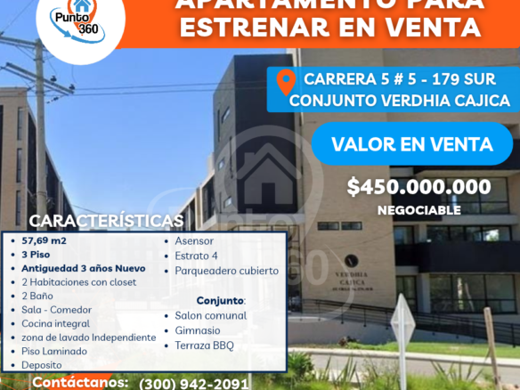 APARTAMENTO PARA ESTRENAR EN VENTA – VERDHIA CAJICÁ
