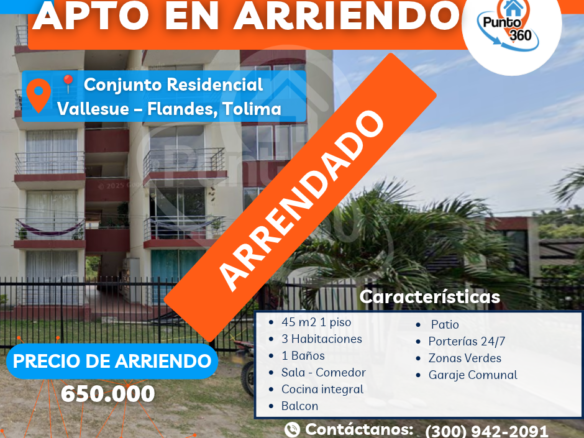 ARRIENDO APARTAMENTO EN FLANDES – TOLIMA